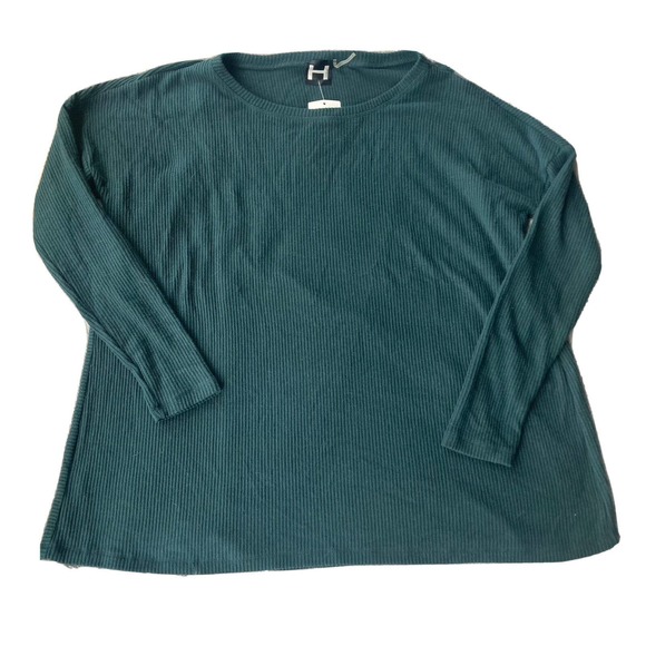 H By Bordeaux Shirt Womens Sz Small Loose Fit Long Sleeve Top Teal Ribbed New - Picture 1 of 12